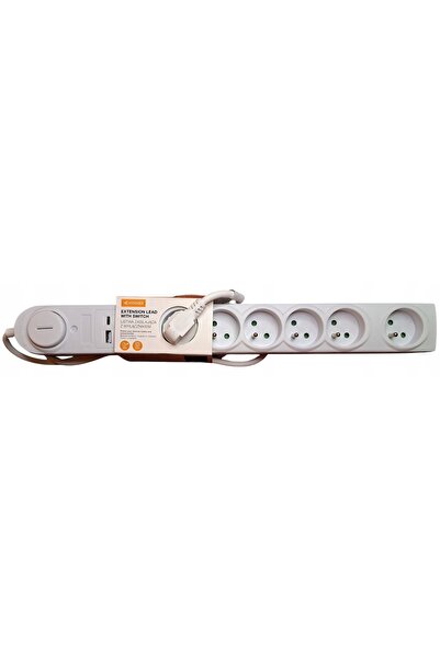 Hykker Prelungitor cu întrerupător, 6 prize, USB-A, USB-C, 1,5m, alb
