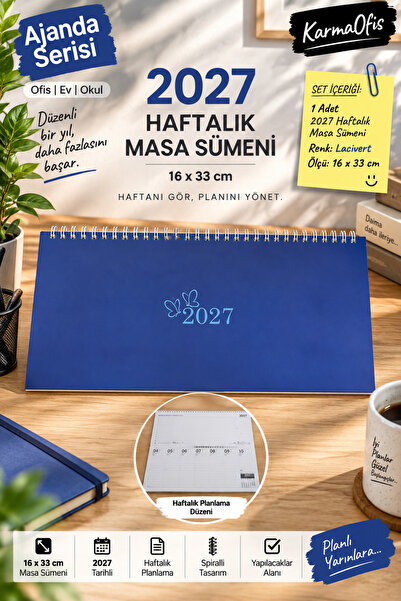 KarmaOfis 2027 Haftalık Masa Sümeni 16x33 cm Spiralli Masaüstü Planlayıcı Aja...