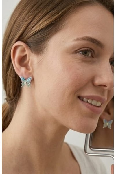 Lunarie أقراط Xuping Blue Mineli Zircon Stone Butterfly - أقراط نسائية من الف...