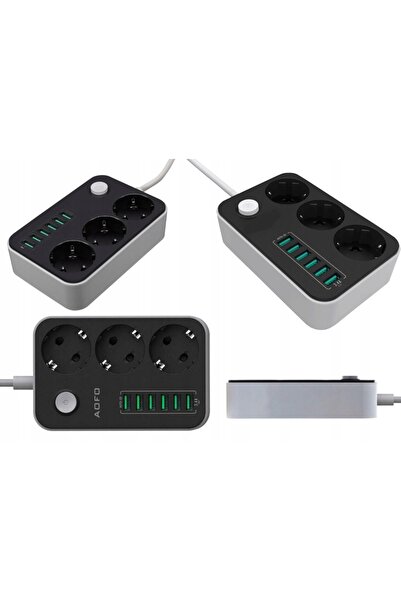 NO BRAND Prelungitor cu 6 porturi USB 3.0, negru, cu întrerupător