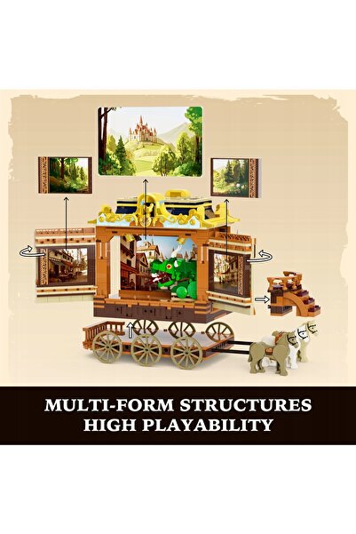 LUMIBRICKS Set de construcție Trupa Medievală cu Calească și Iluminare, 1248 ...