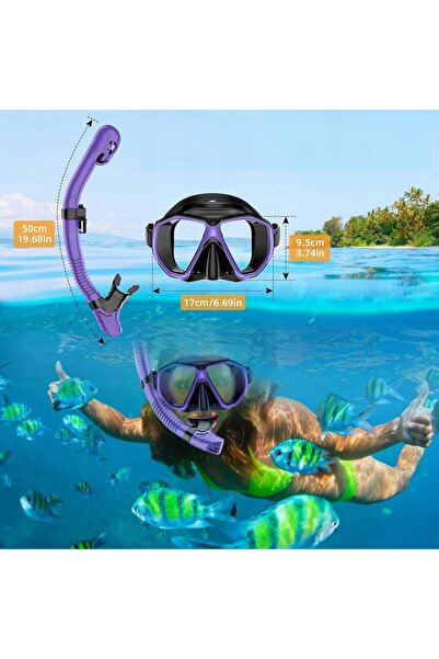 NO BRAND Set de scufundări: mască și snorkel, uscat, anti-aburire, panoramic,...