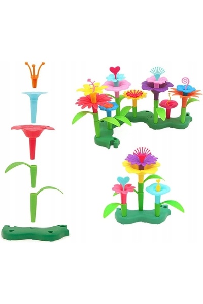 Gazelo Toys Set de construcție cu blocuri mari Flori, Set de flori mari pentr...