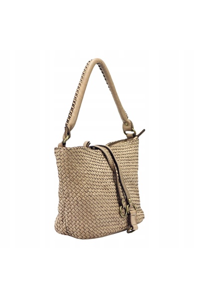 Vera Pelle Geantă de damă din piele, stil BOHO, împletită, de umăr, VS 008 taupe