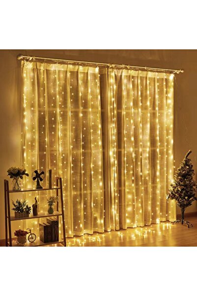 NO BRAND Perdea luminoasă LED tip ghirlandă, 300 LED-uri, 3x3m, alb cald, pen...