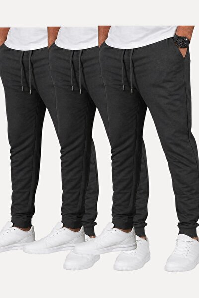 SURMARİ Set of 3 Unisex Regular Fit Ribbed Leggings in Black, Gray, Navy Blue...