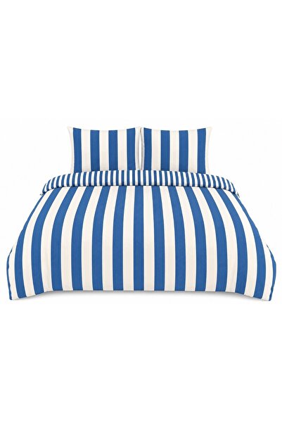 SMUKEE HOME Set de lenjerie de pat din bumbac, ALB și albastru, 220 x 200, cu...