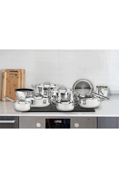 ELLE HOME Set de vase de gătit din oțel inoxidabil, 16 piese, pentru inducție...