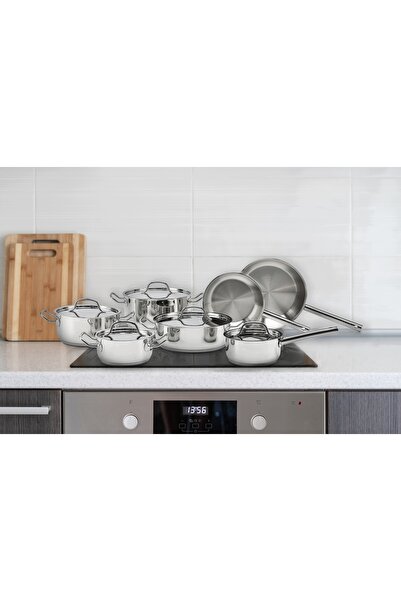 ELLE HOME Set de 12 piese de vase de gătit din oțel inoxidabil, pentru inducț...