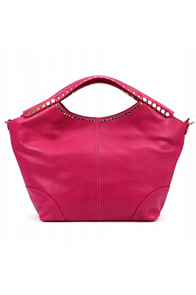 Vera Pelle Geantă de damă PREMIUM DOLLARO din piele, mare, fucsia, cu ținte.