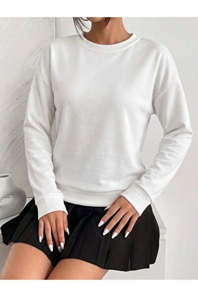 MODA NAZAN Women's Oversize Sweatshirt 2 Thread Oysho Fabric Crew Neck Basic Sweat