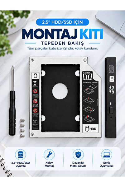 PEMBERTON 9.5mm Sata SSD HDD Sabit Disk Sürücü Laptop Için Dvd- Adaptörü 2.5 ...