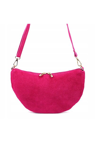 Vera Pelle Geantă de damă din piele întoarsă, moale, tip crossbody, LUKA, fucsia