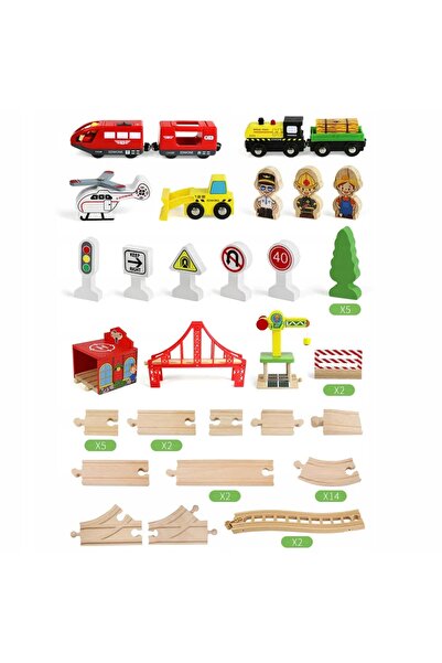 picollo mondi Set de trenulețe din lemn XXL 59 în 1, vagoane, șină cu baterii