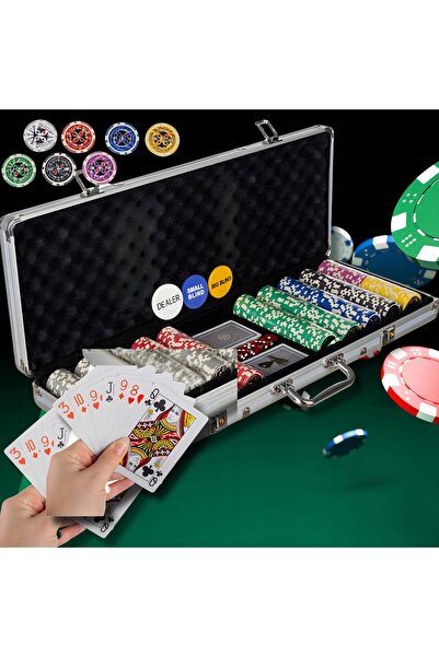 NO BRAND Set de poker 500 jetoane metalice Valiză din aluminiu 2 pachete de c...