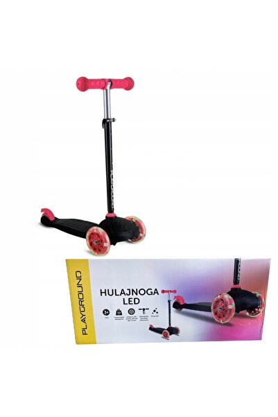 Wss Playground Trotinetă cu 3 roți cu LED-uri, negru-roz, 3+ 50kg, pentru ter...