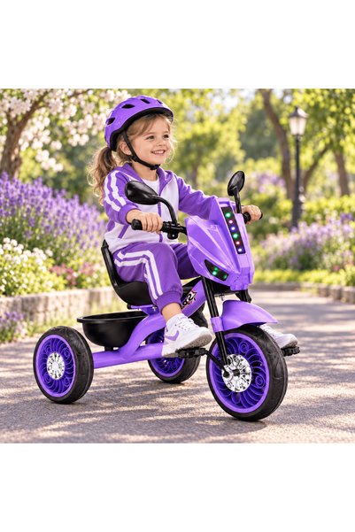 Generic Brand Kids Tricycle with Fashionable Scooter Design and Rear Basket - High Stability Children's Pedal Bike for Garden and Home, Purple