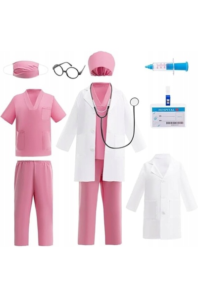 NO BRAND Costum de Halloween 110 – Doctoră, roz, costum de medic chirurg