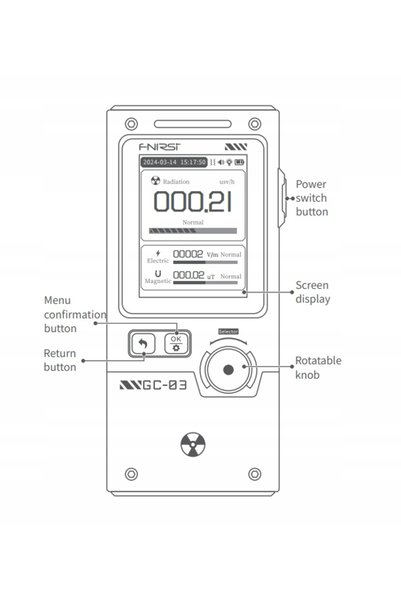 FNIRSI GC-03 Detector de radiații Geiger EMF Negru 3 în 1 USB-C
