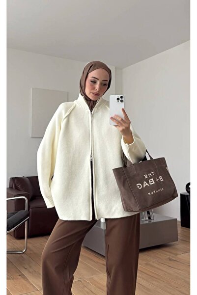 salisburys Molly Nelly Kadın Oversize Triko Çift Fermuarlı Hırka