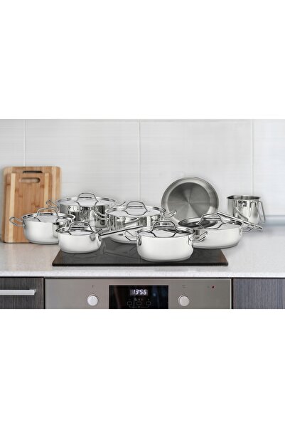 ELLE HOME Set de 14 piese de vase de gătit din oțel inoxidabil, pentru inducț...
