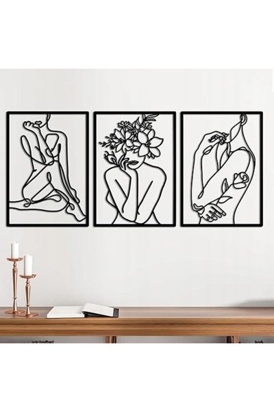 NO BRAND Decor de perete metalic, artă liniară cu femei, 4 piese, negru, pent...