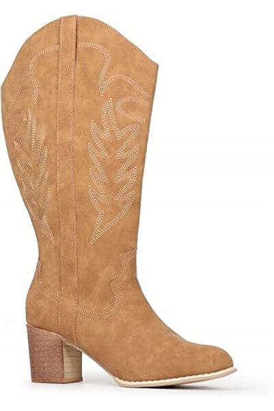 NO BRAND Chicblooms cizme de damă în stil cowboy, cu broderie, cu gambă largă...