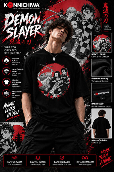 FG KONNİCHİWA Demon Slayer Akaza Tanjiro Nezuko Zenitsu Inosuke Printed Black...