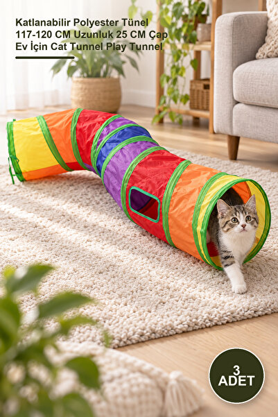 Yenilig 3 Pieces Cat Play Tunnel – Foldable Polyester Tunnel 117-120 cm Lengt...