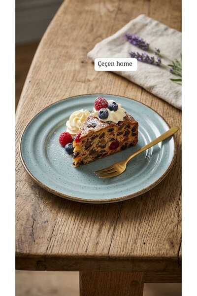 ÇEÇEN HOME 6'lı Benekli Seramik Pasta Tabağı Seti - 20 cm Açık Mavi Tatlı Tabağı