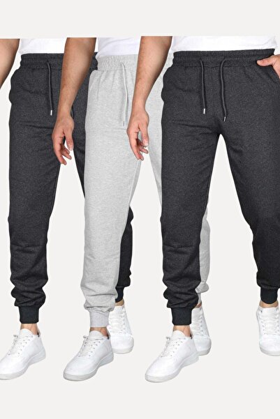 SURMARİ Set of 3 Unisex Regular Fit Ribbed Leggings in Black, Gray, Navy Blue...