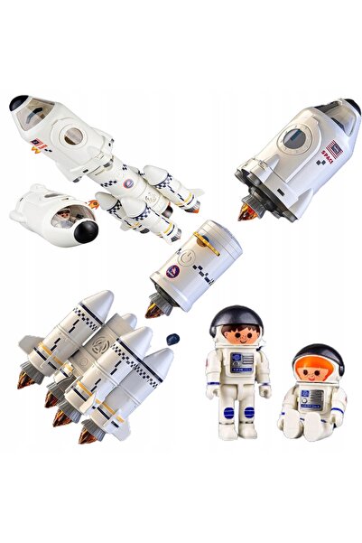 NO BRAND Rachetă de jucărie 5 în 1 detașabilă cu proiector și 2 astronauți, albă