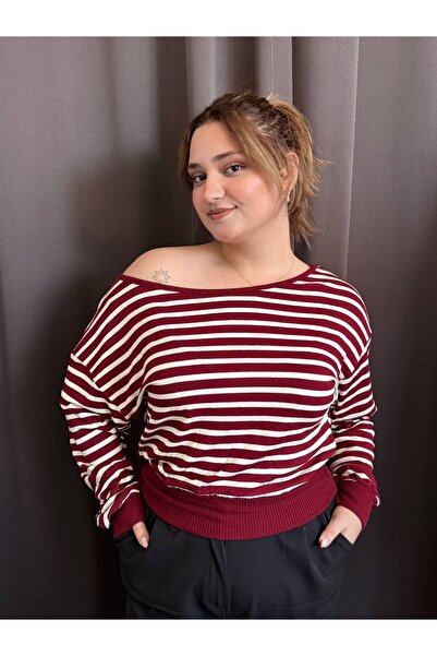 AÇIK YAKA ÇİZGİLİ BLUZ