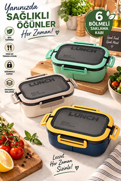 SYN AKSESUAR 6 Bölmeli Kilitli Kapaklı Beslenme Kabı – Bölmeli Lunch Box Sakl...