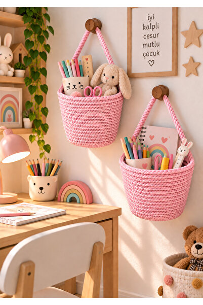 EGE ÖRGÜM 12X11 cm Mini Decorative Hanging Basket – Children's Room Stationer...