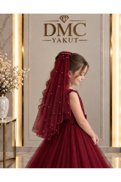DMC YAKUT Kız Çocuk İnci Detaylı Tokalı Tül Duvak 5-12 Yaş – Düğün, Nişan, Kı...