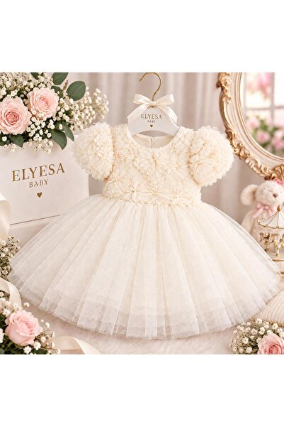 Elyesa Baby Kız Bebek Abiye kat kat tül - pamuk astar - Zarif Tasarım pudra-e...