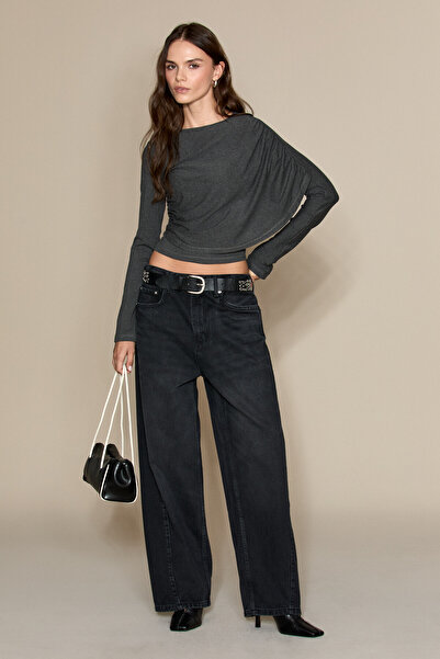 GRIMELANGE LEXY Kadın Standart Bel Baggy Balon Jean Siyah Pantolon