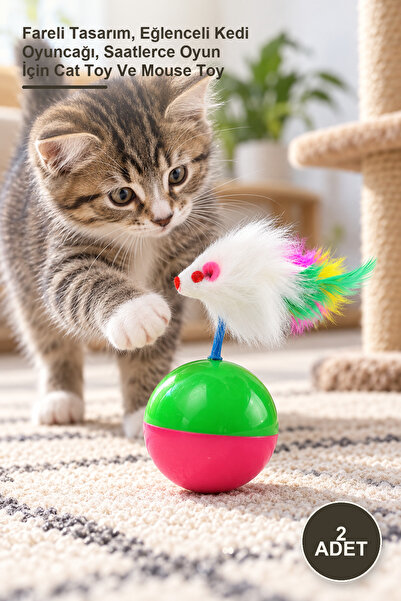 Yenilig 2 Pieces Cat Play Ball – Mouse Design, Fun Cat Toy, Cat Toy and Mouse...