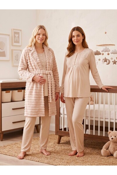 Lohusa Homewear طقم بيجامة شتوي من القطيفة بتصميم جديد من الموسم الجديد، ياقة...