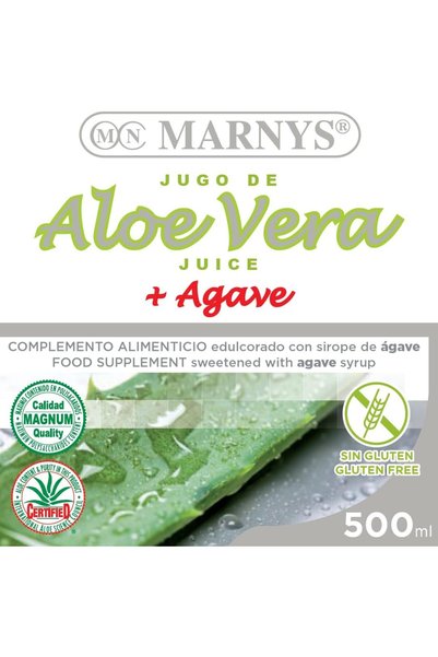 Marnys Aloe Vera Juice - Digestive Health & Intestinal Wellness Support - Refreshing Aloe Vera Drink with Agave Syrup - Vegan Formula - 500 ml