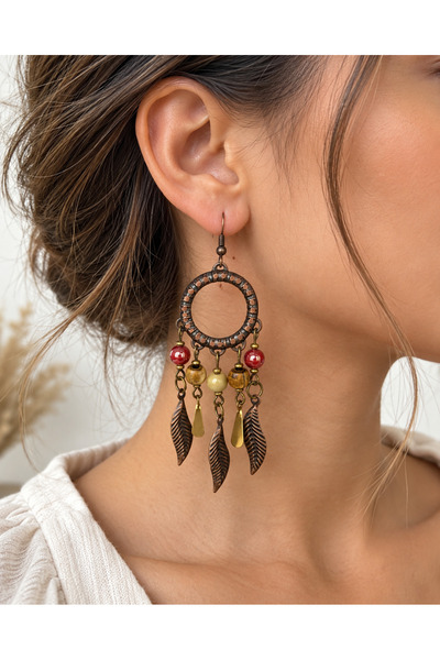 POYASE Bohemian Ethnic Dangle Earrings with Beads and Leaf Detail Long Earrin...