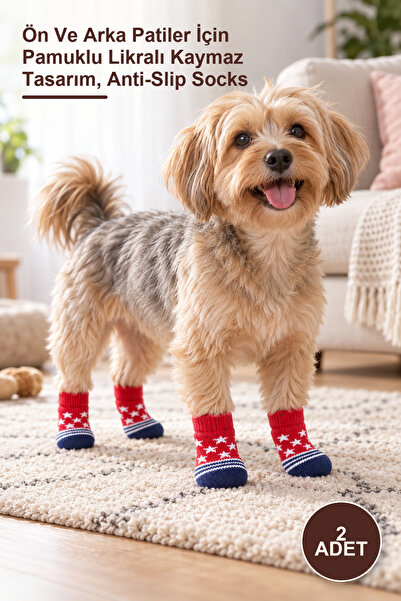 Yenilig 2 Pieces of Cat and Dog Anti-Slip Knitted Socks – Cotton Lycra Anti-S...