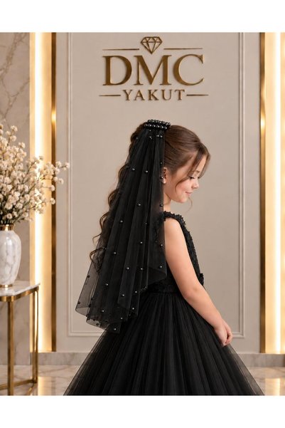 DMC YAKUT Kız Çocuk İnci Detaylı Tokalı Tül Duvak 5-12 Yaş – Düğün, Nişan, Kı...