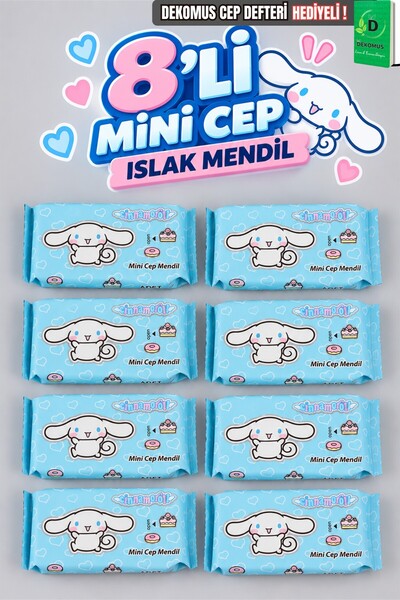 Cınnamoroll Licensed 8 Wet Wipes, Dekomus Pocket Notebook, Gift