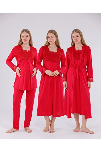 Yulem Homewear مجموعة بيجامات للحوامل والمرضعات من 4 قطع بأكمام طويلة وتفاصيل...