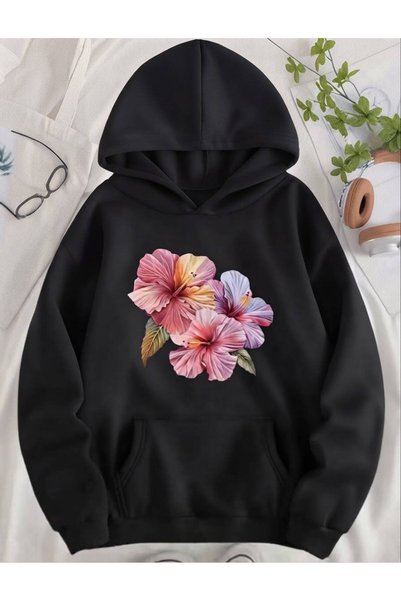 Velora Collection Hanorac cu glugă pentru femei, roz, cu imprimeu floral