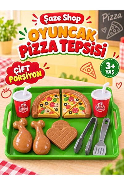 SAZE Şaze Shop Oyuncak Pizza Tepsisi Çift Porsiyon İçecekli Servis ve Mutfak ...