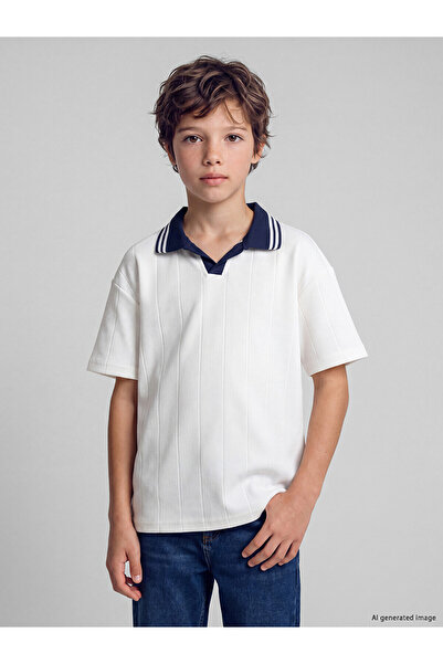 LC Waikiki Two Mt Shop Quality Lcw Kids White Polo Collar Boys' T-Shirt