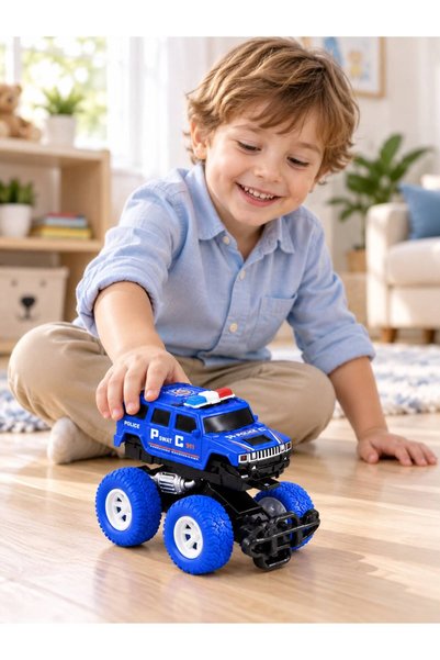 SAZE Şaze Shop Frictional Police Car 14 cm Big Wheel Toy Off-Road Vehicle Ages 3+